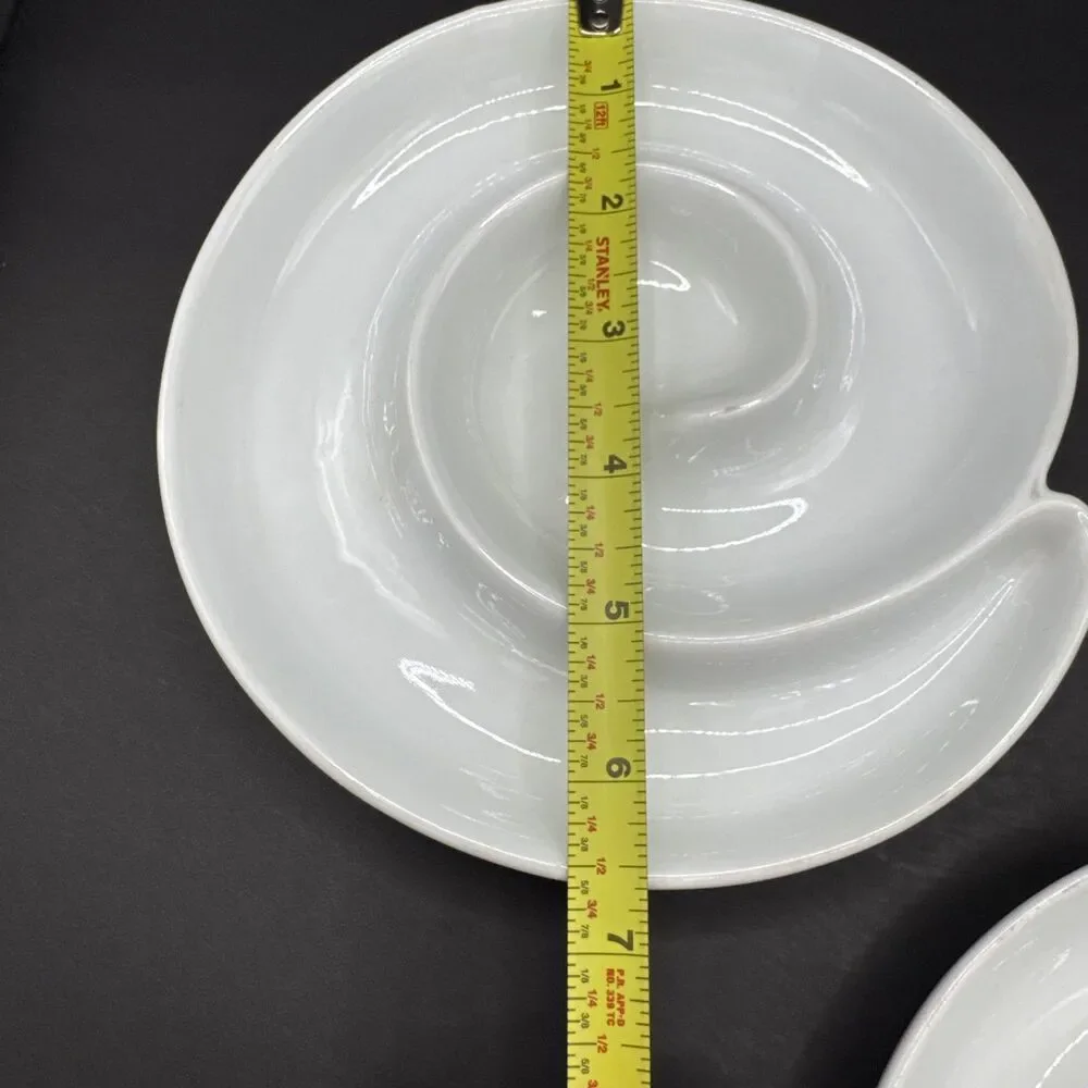 Set of 2 Crate and Barrel White Porcelain Swirl Appetizer Dishes 7